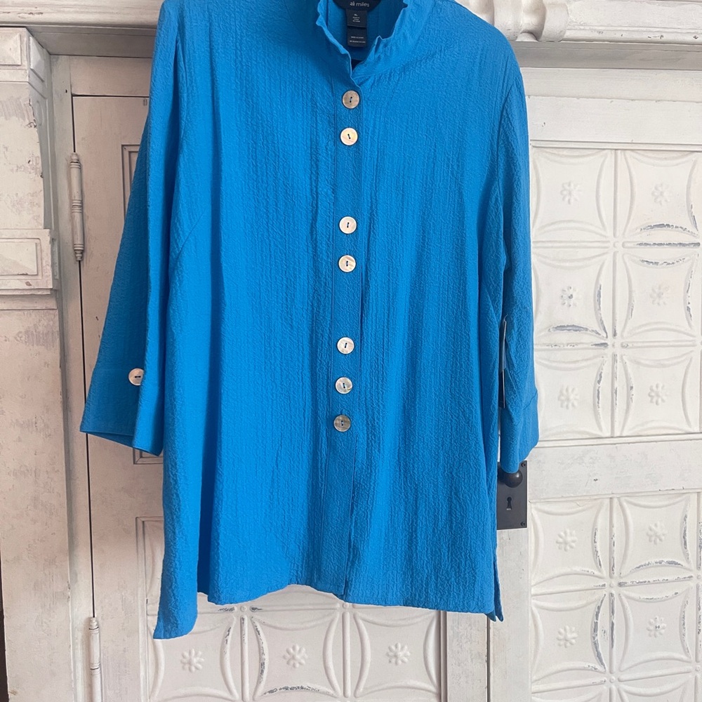 Ali Miles Vibrant Blue Button-Front Blouse